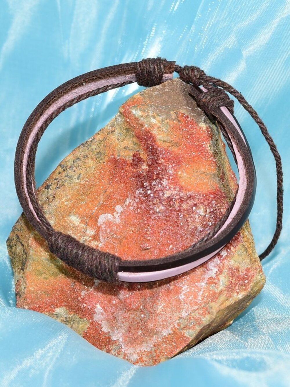 Skye Lane Hemp Accent Boho Tie Leather Bracelet Brown Pink Womens Gift Boxed - Picture 2 of 9